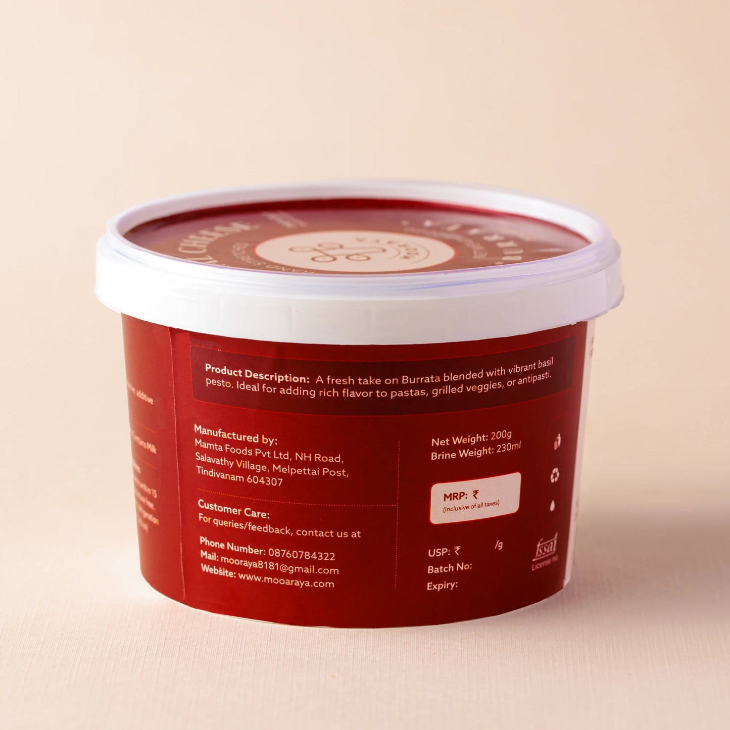 Mooraya Burrata Pesto Cheese Tub - 200g